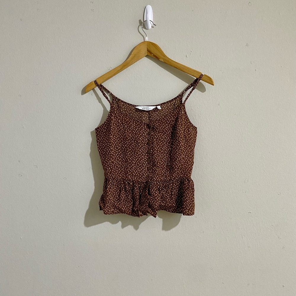& Other Stories Buttoned Jacquard Crop Top in Brown Floral Print, Size 4